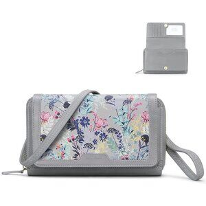 Women’s 19-grey With Grey Flora Leather Imported Zipper Purses Crossbody Bag